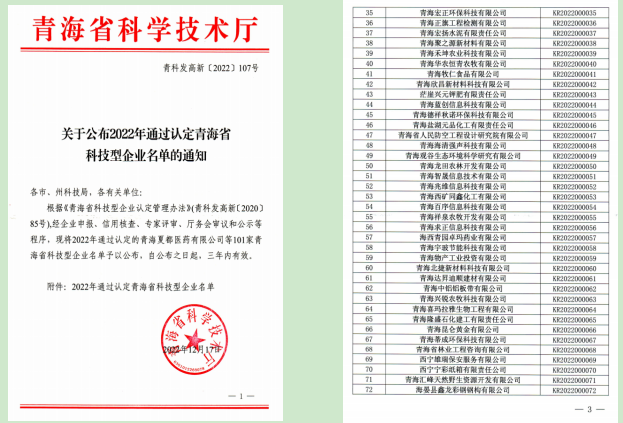 工投公司被青海省科技廳成功認定為“青海省科技型企業(yè)”